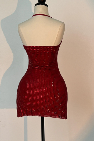 Sleeveless Rhinestone Mesh Mini Dress