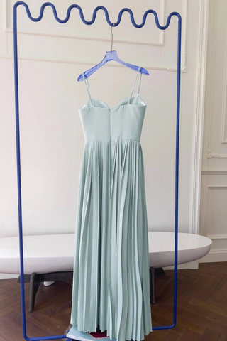 Mint Green Strapless Maxi Dress with Pleated Skirt and Sweetheart Bodice