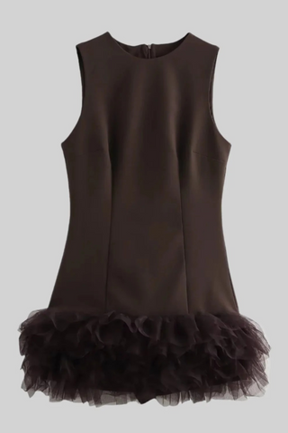 Sleeveless Mini Dress with Tulle Hemline