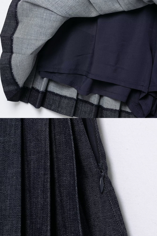 Pleated High-Waisted Denim Mini Skirt