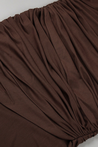 Long Asymmetric Sheer Mesh Dress with Draped Ruched Skirt