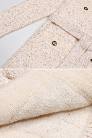 Luxury Sequined Knit V-Neck Long-Sleeve Cardigan Jacket