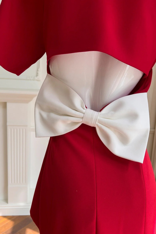 Red Short-Sleeve Bow-Back Mini Dress