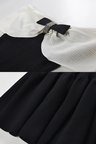 Off-Shoulder Bow Detail Ribbed Knit Long Dress