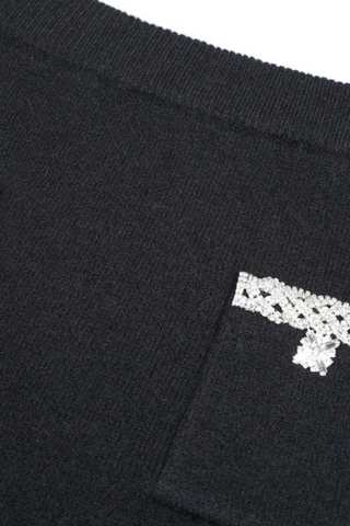 High-Waist Knit Embellished Midi Skirt