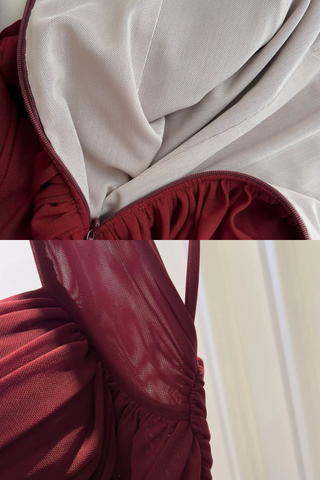 Burgundy Ruched Halter Midi Dress