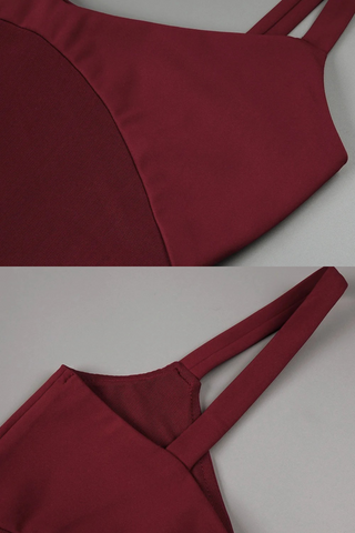 Burgundy Sheer Panel Spaghetti Strap Long Dress