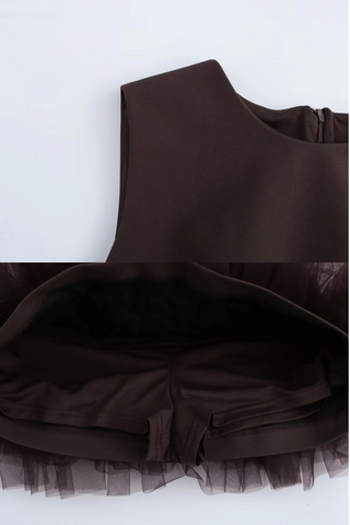 Sleeveless Mini Dress with Tulle Hemline