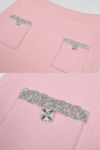 High-Waist Knit Embellished Midi Skirt