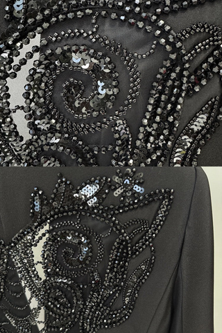 Embellished Blazer & Sheer Wide-Leg Pant Set