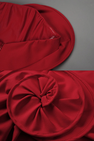 Red Strapless Mini Dress with Oversized Rosette Detail
