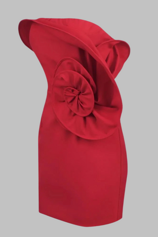 Red Strapless Mini Dress with Oversized Rosette Detail