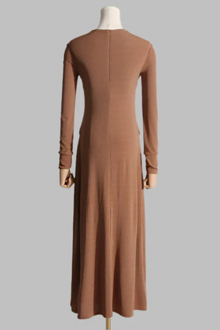 Gold Accent Cutout Long Sleeve Long Dress