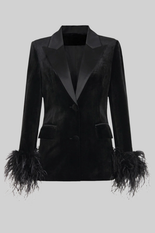 Velvet Feather Cuff Long Sleeve Blazer