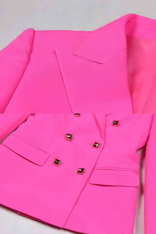 3-Piece Suit – Double-Breasted Blazer, Spaghetti Strap Crop Top & High-Waisted Shorts Set