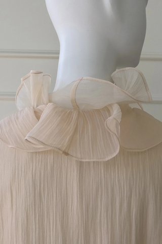 Rosette Ruffle Long Sleeve Layered Chiffon Mini Dress