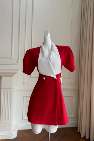 Red Short-Sleeve Bow-Back Mini Dress