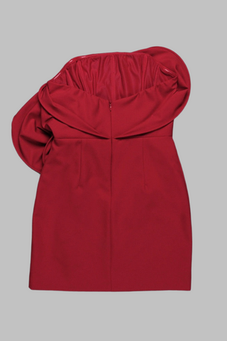 Red Strapless Mini Dress with Oversized Rosette Detail