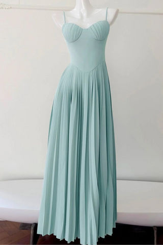 Mint Green Strapless Maxi Dress with Pleated Skirt and Sweetheart Bodice