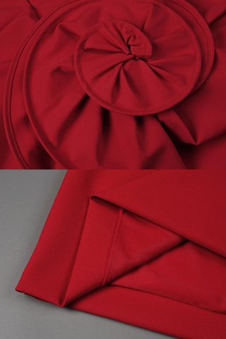 Red Strapless Mini Dress with Oversized Rosette Detail