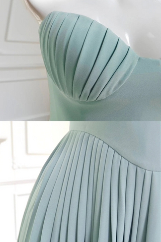 Mint Green Strapless Maxi Dress with Pleated Skirt and Sweetheart Bodice