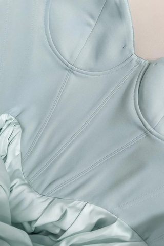 Mint Green Strapless Maxi Dress with Pleated Skirt and Sweetheart Bodice